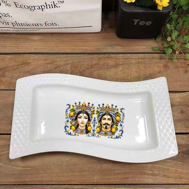 12 Inch Ceramic Rectangular Serving Platter Charcuterie Board