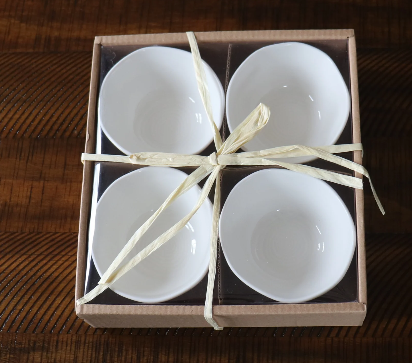 Porcelain Dipping Bowls - Boxed Set of 4, White Ribbed