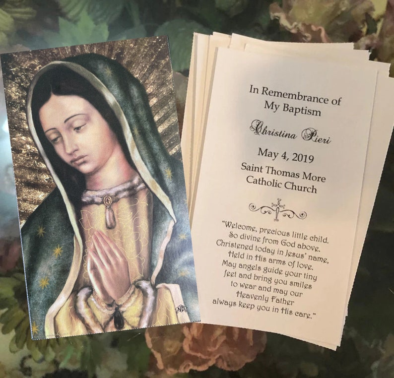 Personalized Our Lady of Guadalupe Italian Baptism Remembrance Cards Holy Cards Prayer cards LOT of 8 cards