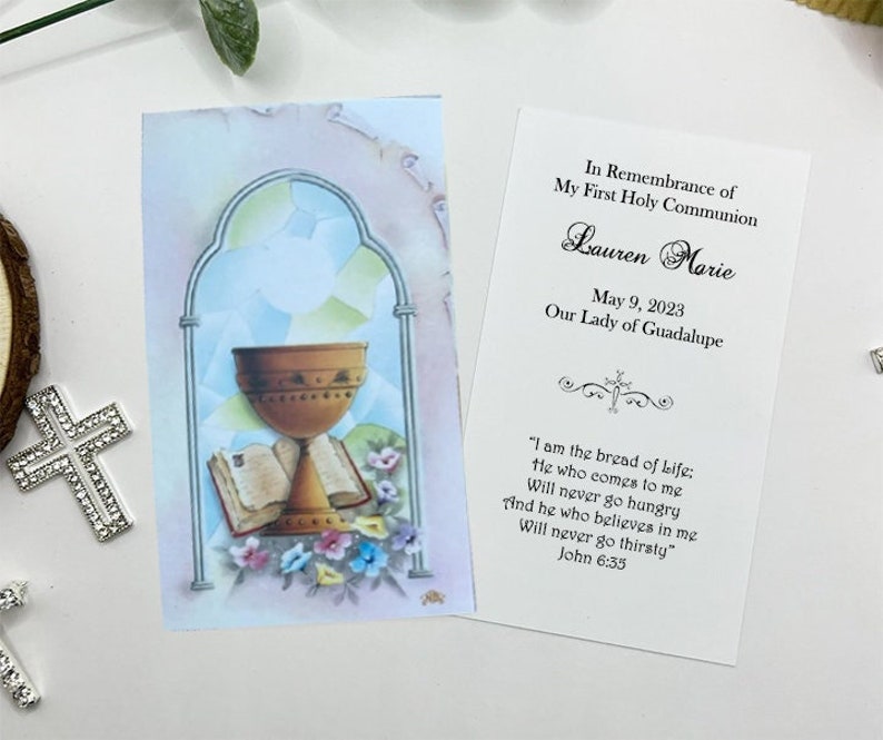 Set of 8 Assorted Personalized Italian First Holy Communion Remembrance Cards Communion Chalice