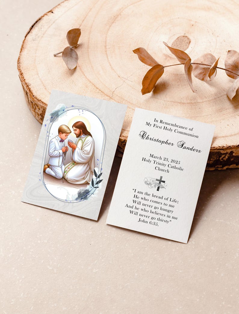 Personalized Italian First Holy Communion Remembrance Cards Communion Boy LOT of 8 cards