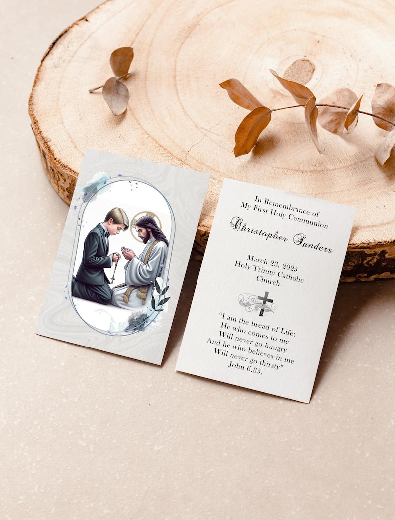 Personalized Italian First Holy Communion Remembrance Cards Communion Boy LOT of 8 cards