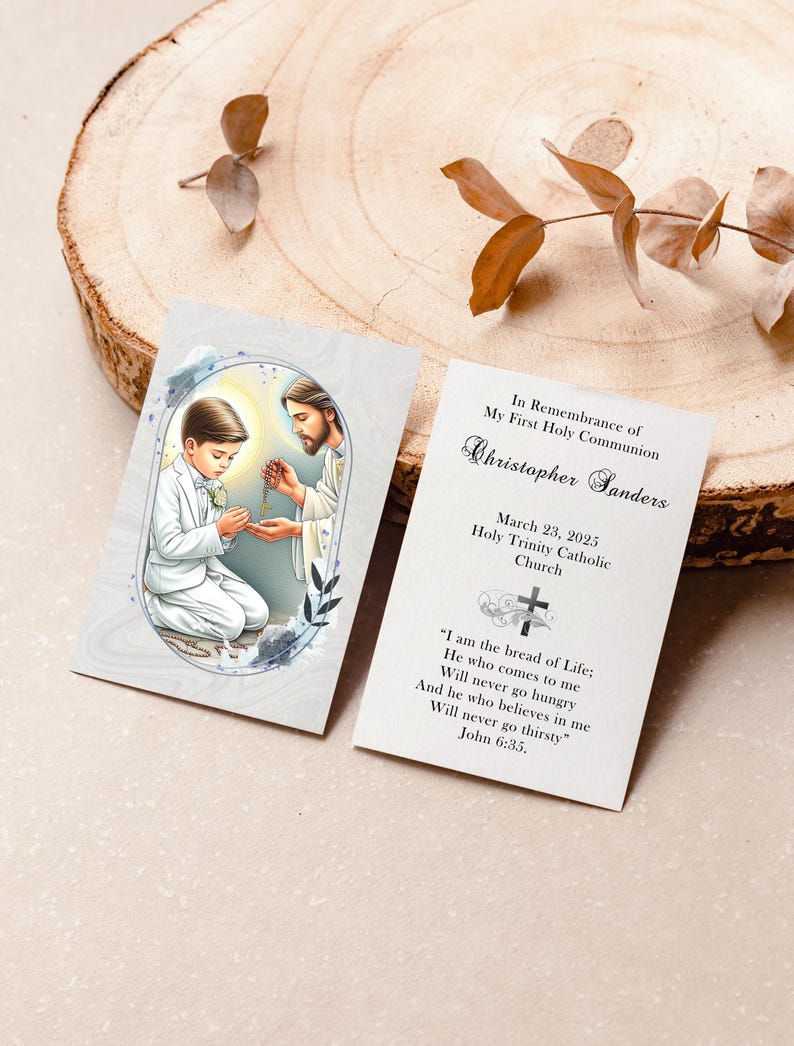 Personalized Italian First Holy Communion Remembrance Cards Communion Boy LOT of 8 cards