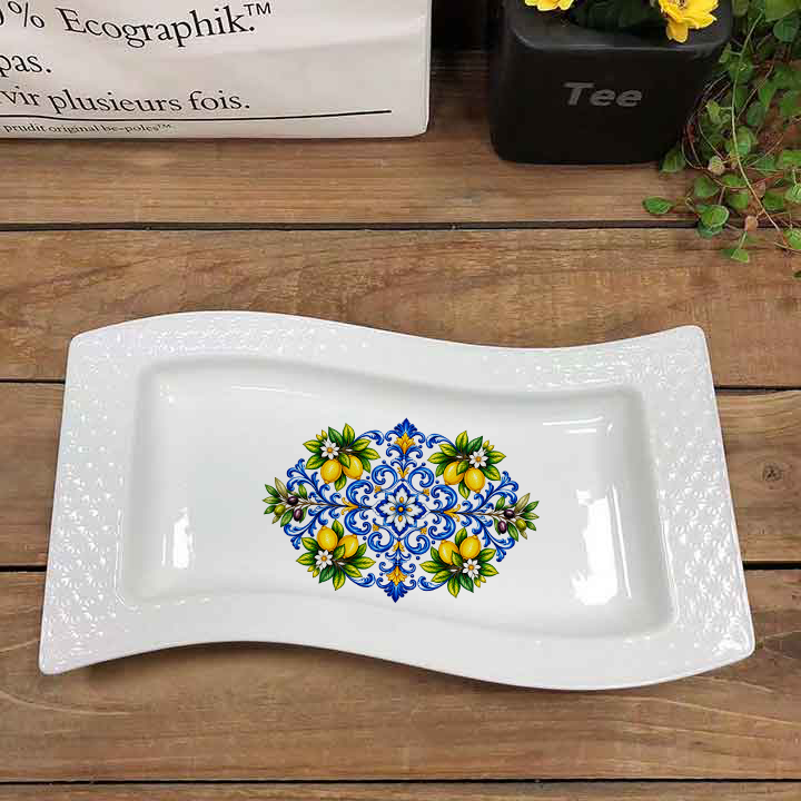12 Inch Ceramic Rectangular Serving Platter Charcuterie Board