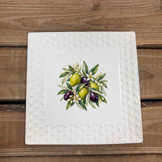 White Ceramic 7x7 Square Appetizer Platter Lemon Design