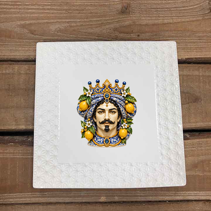 White 7 Inch Square Ceramic Serving Platter Testa Di Moro Design