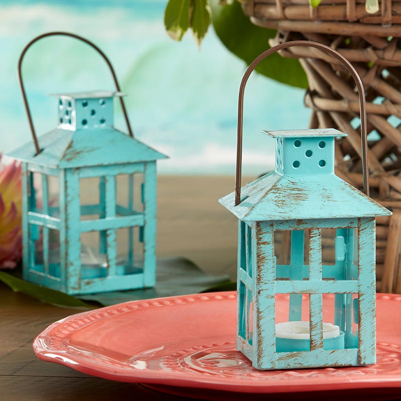 Vintage Blue Distressed Lantern - Small