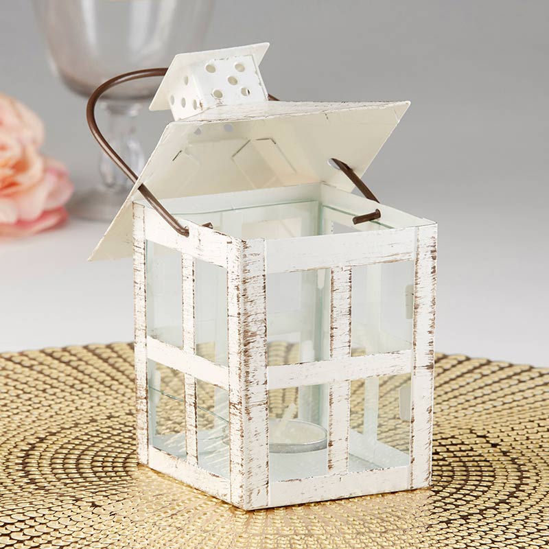 Vintage White Distressed Lantern - Medium