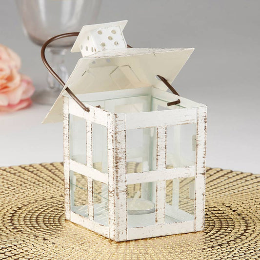 Vintage White Distressed Lantern - Medium