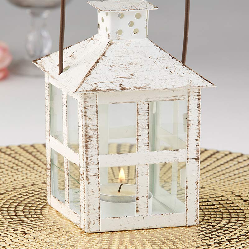 Vintage White Distressed Lantern - Medium