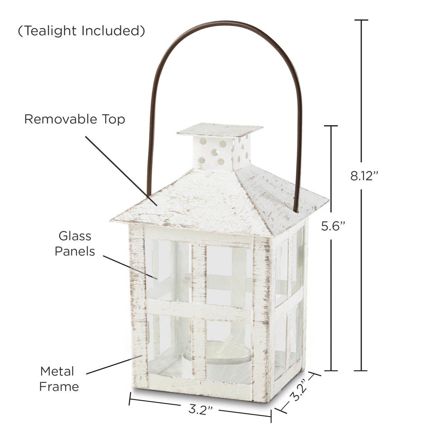 Vintage White Distressed Lantern - Medium