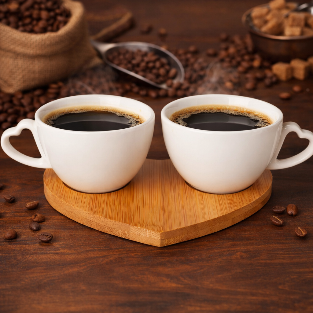 Sogno D'Oro Bamboo Heart Theme Espresso Cups Set of 2