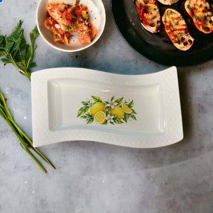 LC455 - White Ceramic Rectangular Platter with Lemon decor