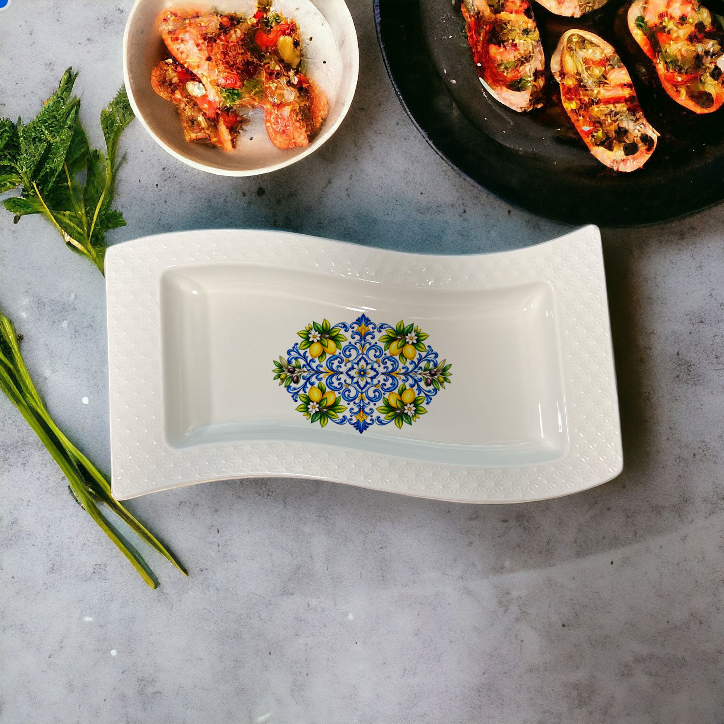 12 Inch Ceramic Rectangular Serving Platter Charcuterie Board