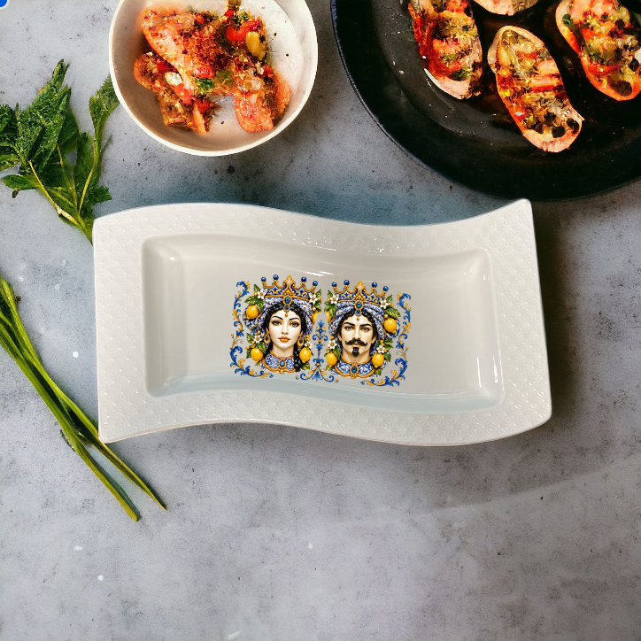 12 Inch Ceramic Rectangular Serving Platter Charcuterie Board