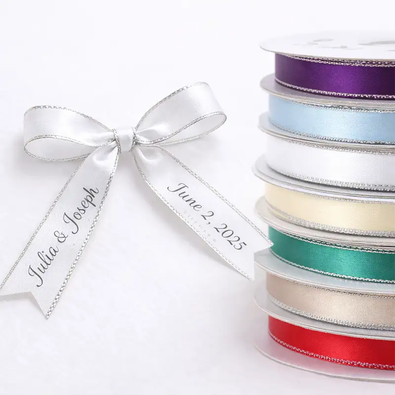 3/8" Personalized satin ribbon Silver Edge