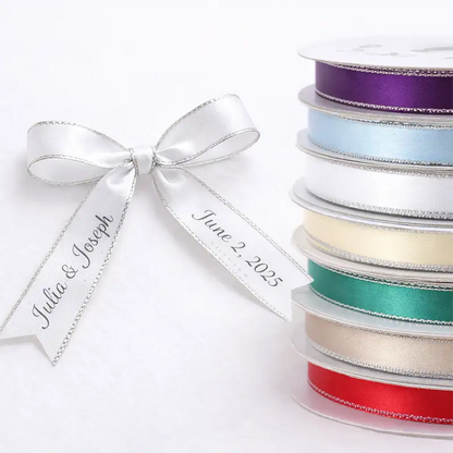 3/8" Personalized satin ribbon Silver Edge