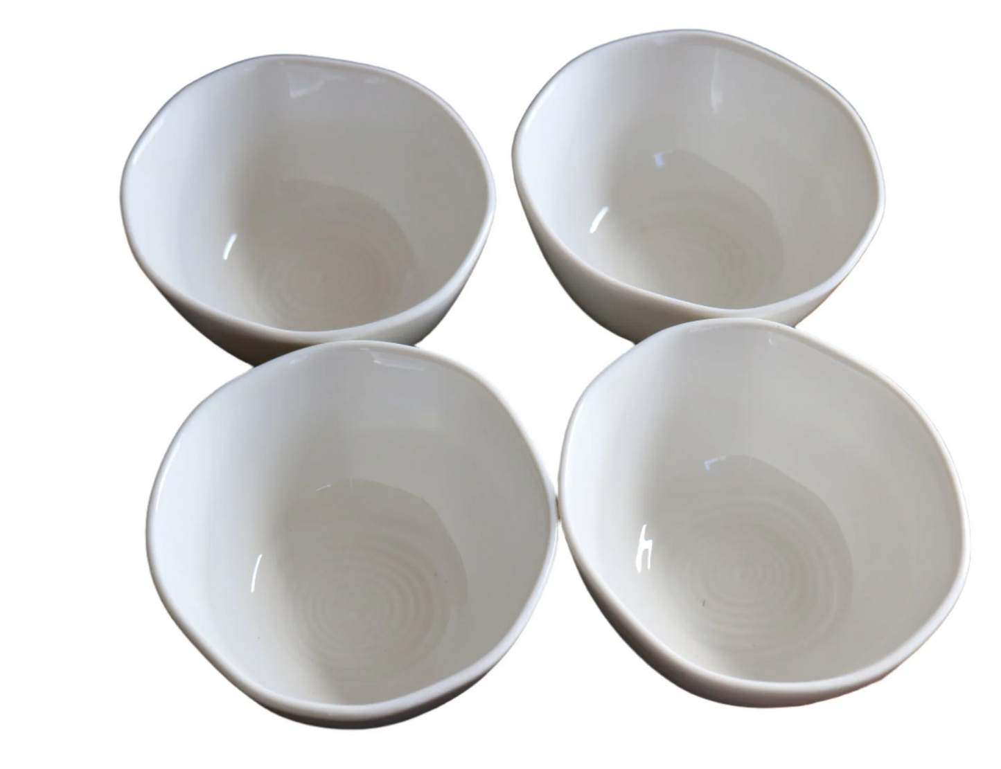 Porcelain Dipping Bowls - Boxed Set of 4, White Ribbed