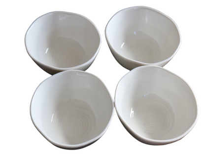 Porcelain Dipping Bowls - Boxed Set of 4, White Ribbed