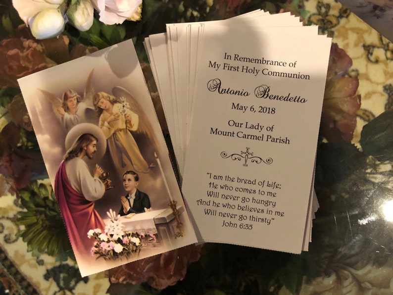 Personalized Italian First Holy Communion Remembrance Cards Communion Boy LOT of 8 cards