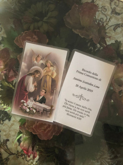 Personalized Italian First Holy Communion Remembrance Cards Communion Boy LOT of 8 cards