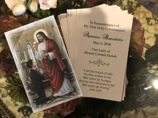 Personalized Italian First Holy Communion Remembrance Cards, Prayer Cards Communion Boy LOT of 8 cards