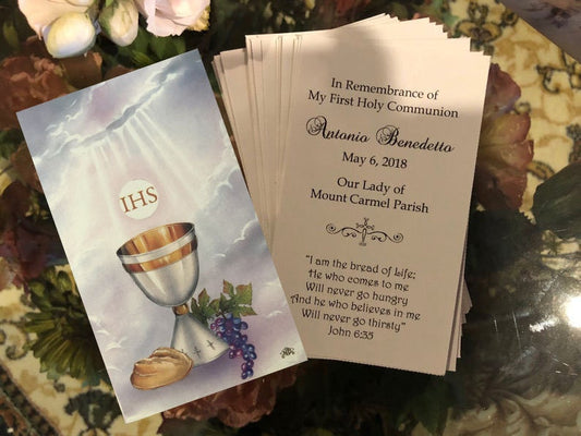 Set of 8 Personalized Italian First Holy Communion Remembrance Cards Communion Chalice