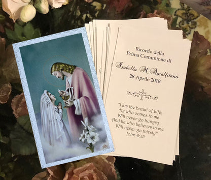 Personalized Italian First Holy Communion Remembrance Cards Communion Girl LOT of 8 cards