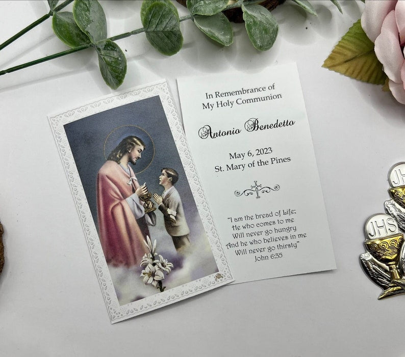 Personalized Italian First Holy Communion Remembrance Cards Communion Boy LOT of 8 cards