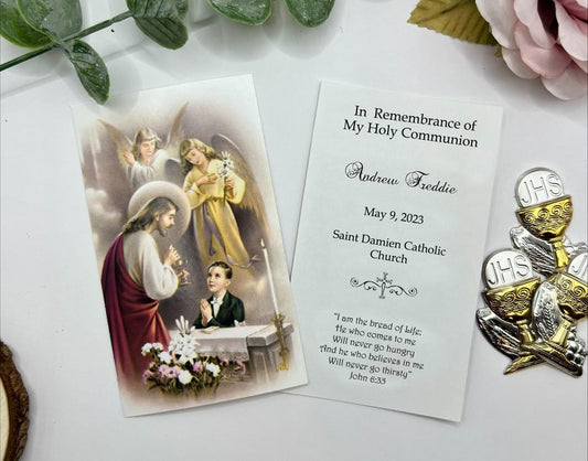 Personalized Italian First Holy Communion Remembrance Cards Communion Boy LOT of 8 cards