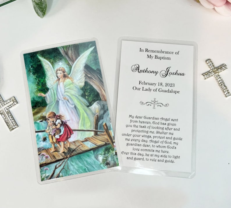 Personalized Guardian Angel Italian Baptism Remembrance Cards Holy Cards Prayer cards LOT of 8 cards