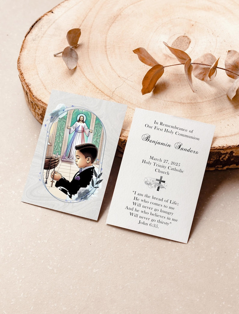 Personalized Italian First Holy Communion Remembrance Cards Communion Boy LOT of 8 cards