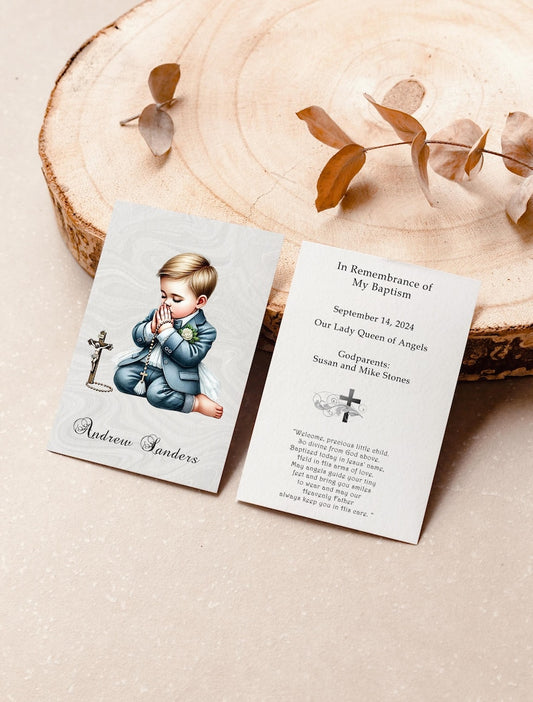 Personalized Italian Baptism Boy Remembrance Cards Holy Cards Prayer cards LOT of 8 cards