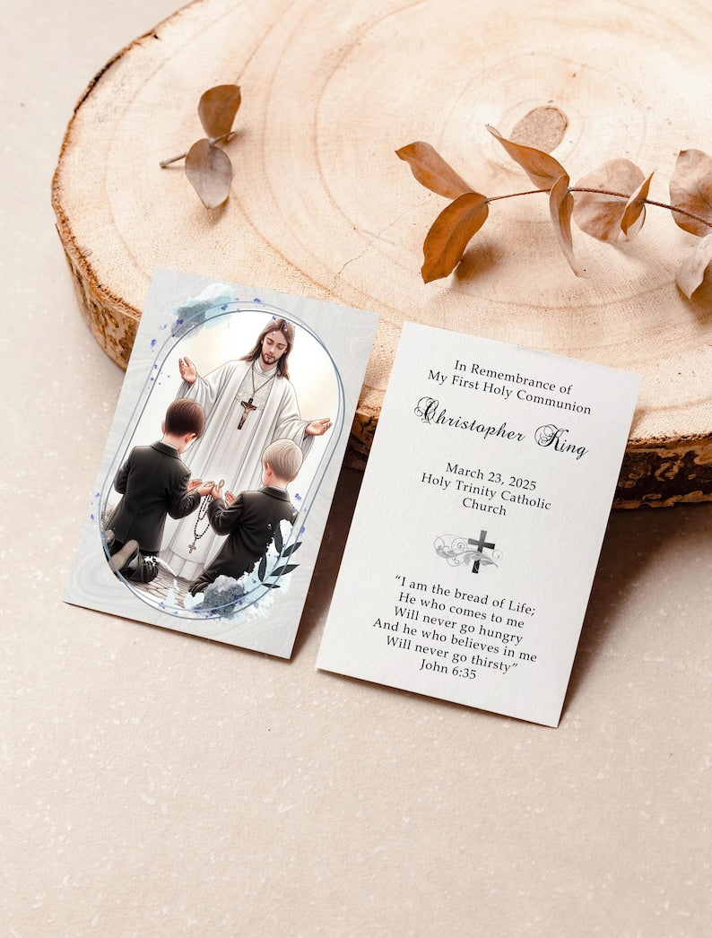 Personalized Italian First Holy Communion Remembrance Cards Communion Boys LOT of 8 cards