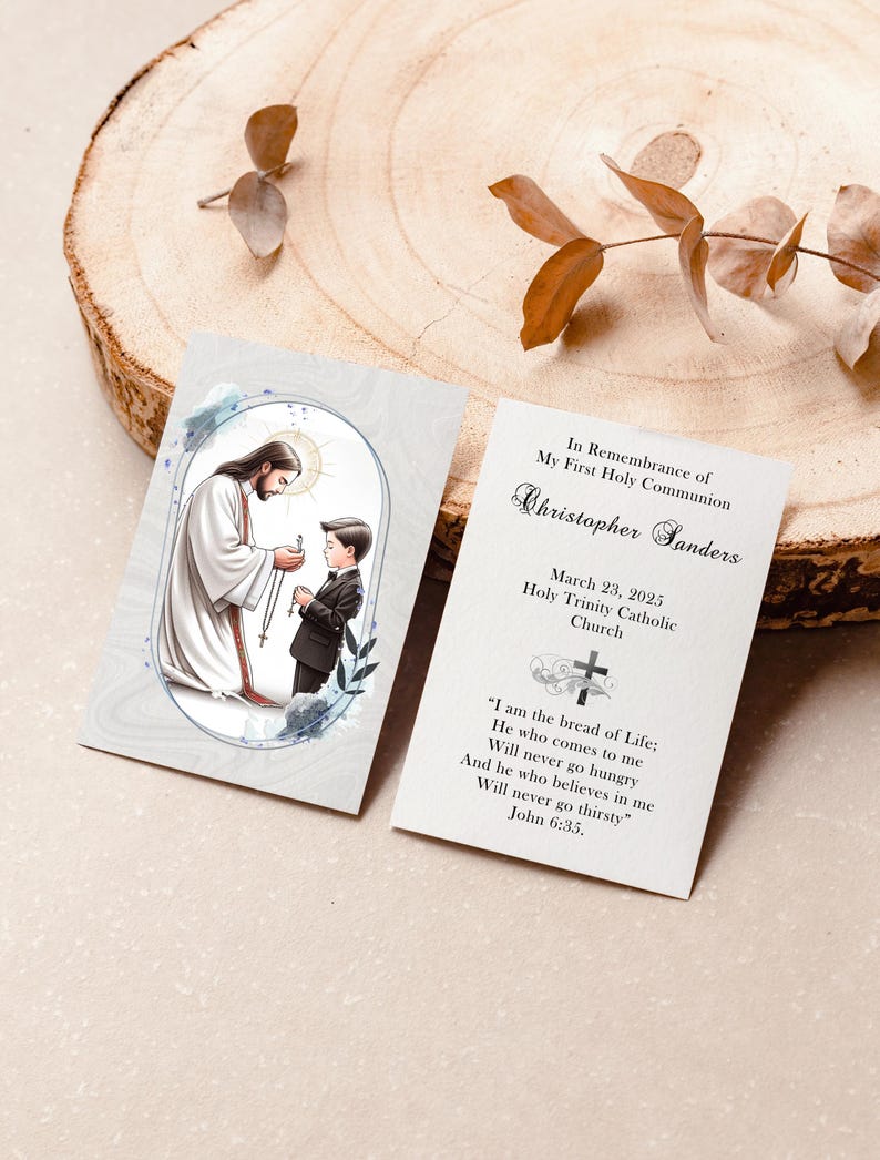 Personalized Italian First Holy Communion Remembrance Cards Communion Boy LOT of 8 cards