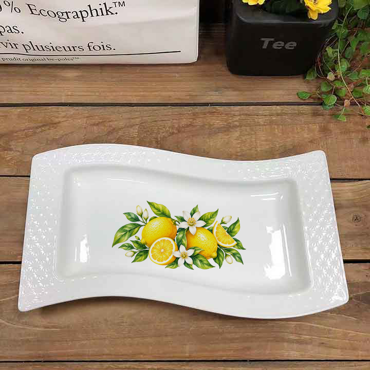 LC455 - White Ceramic Rectangular Platter with Lemon decor