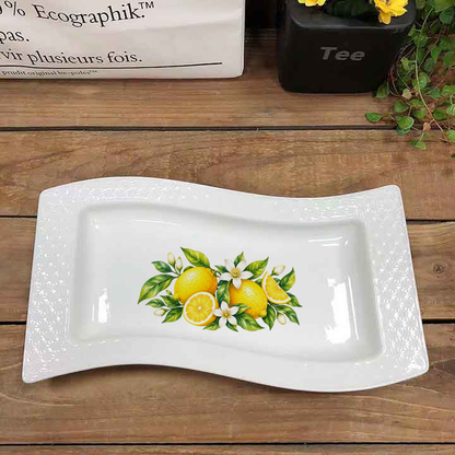 LC455 - White Ceramic Rectangular Platter with Lemon decor