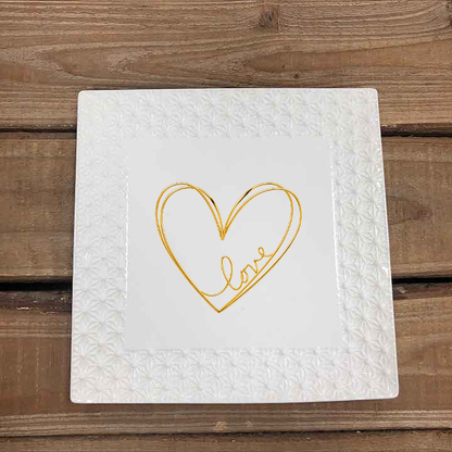 White 7 Inch Square Ceramic Serving Platter Sicilian Fig Pattern Design