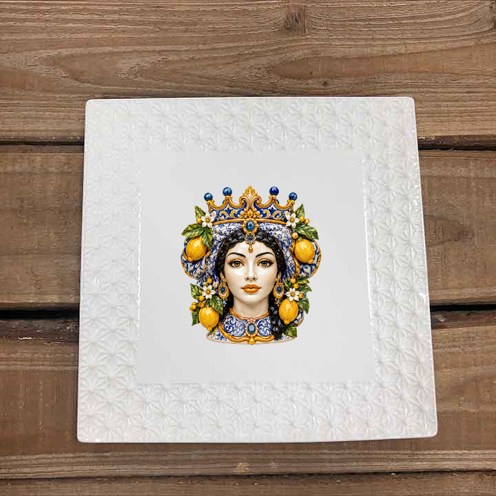 White Ceramic Square Serving Platter 7 Inch Testa Di Moro Design
