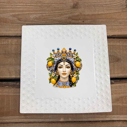 White Ceramic Square Serving Platter 7 Inch Testa Di Moro Design