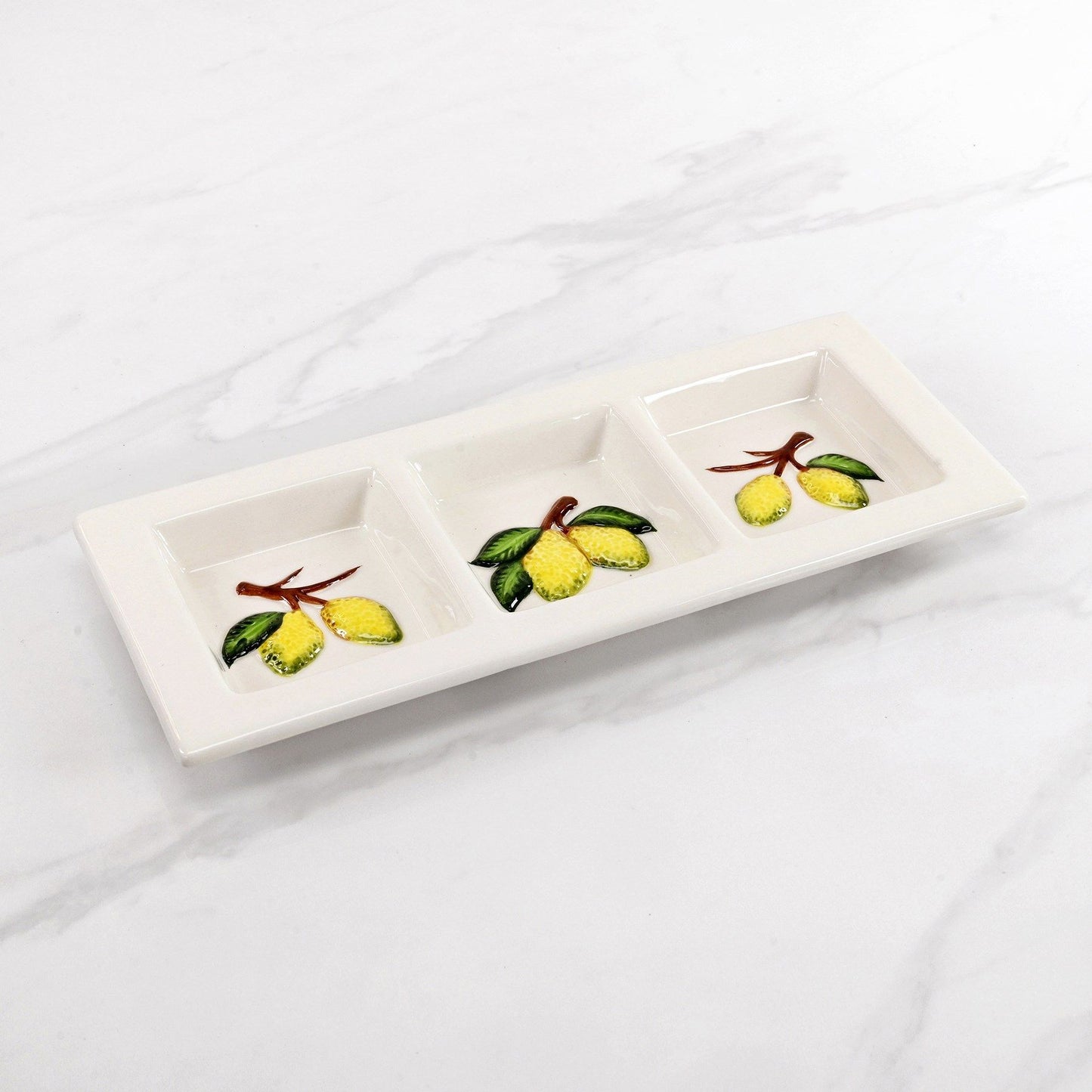 Hand-Painted Lemons 3 Section Dish