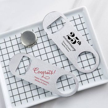 Personalized Silver Oblong Bottle Opener - Anniversary
