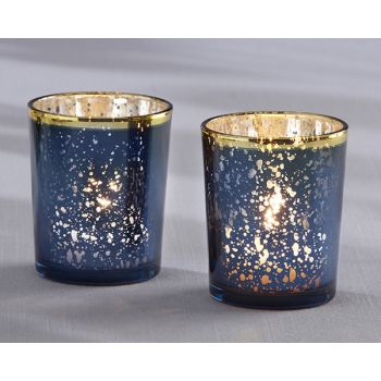 Blue Mercury Glass Tea Light Holder (Set of 4)