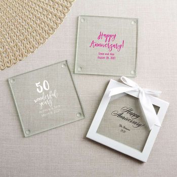 Personalized Glass Coaster - Anniversary (Set of 12)