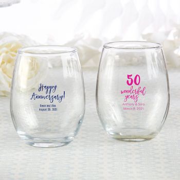 Personalized 9 oz. Stemless Wine Glass - Anniversary
