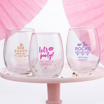 Personalized 9 oz. Stemless Wine Glass - Bachelor & Bachelorette