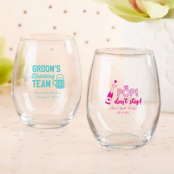 Personalized 15 oz. Stemless Wine Glass - Bachelor & Bachelorette