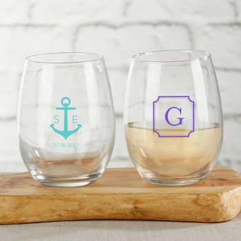 Personalized 15 oz. Stemless Wine Glass - Monogram