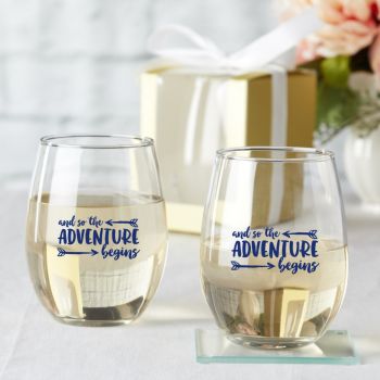 15 oz. Stemless Wine Glass - Adventure Begins (Set of 4)