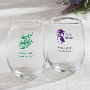Personalized 9 oz Stemless Wine Glasses Graduation design